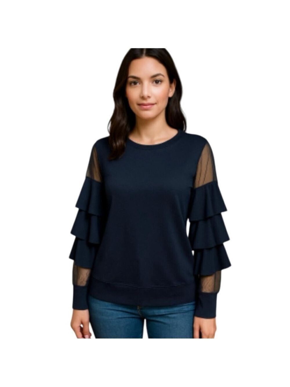 14th & Union Black Whimsigoth fancy sweatshirt with ruffles & mesh sleeves Sz S